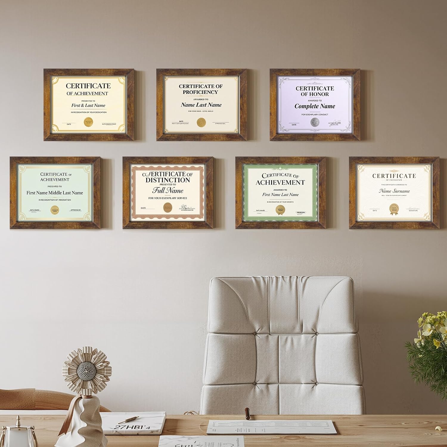 Certifications wall at Swaraashi Dental Clinic